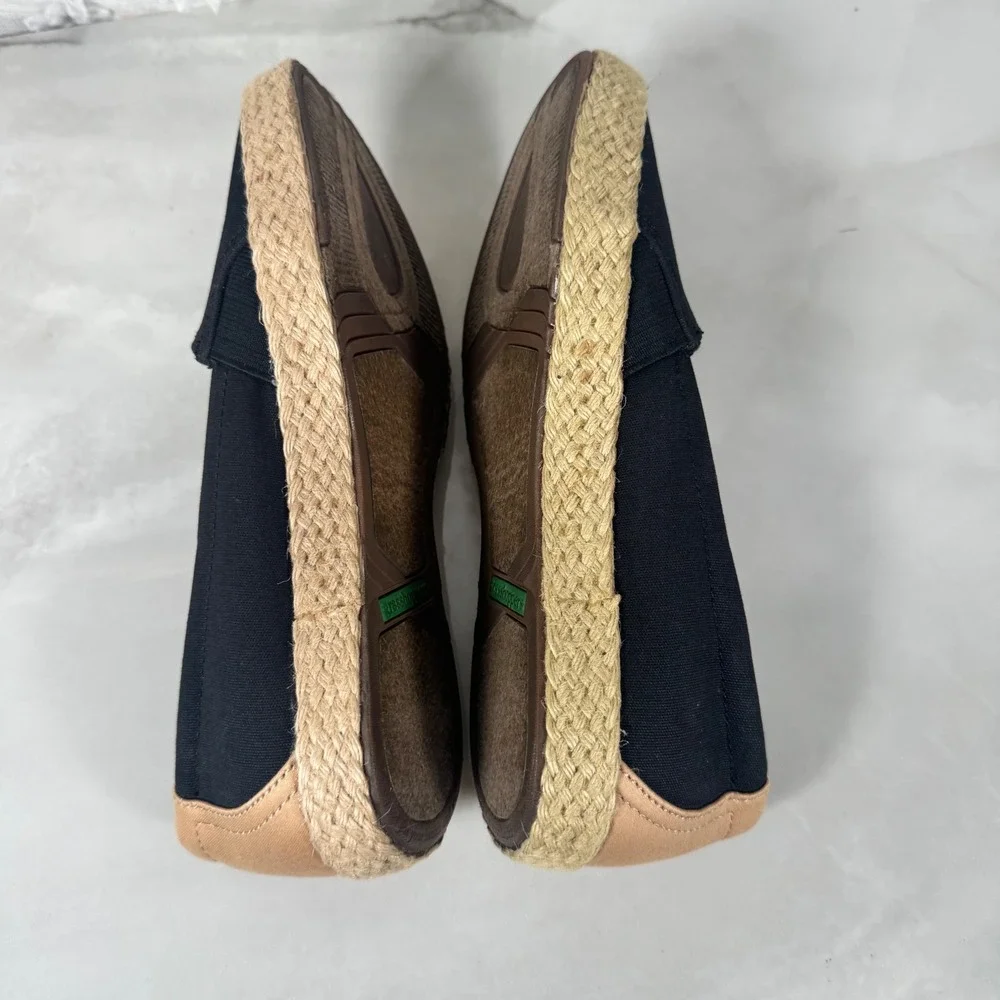 Grasshoppers Canvas Espadrilles Flats Comfort Shoes Black Tan Slip On Neutral 6N